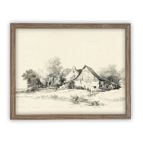 READY to SHIP 11X14 Vintage Framed Canvas Art // Framed Vintage Print // Vintage Barn Sketch// Vintage Barn Drawing //#ARC-106
