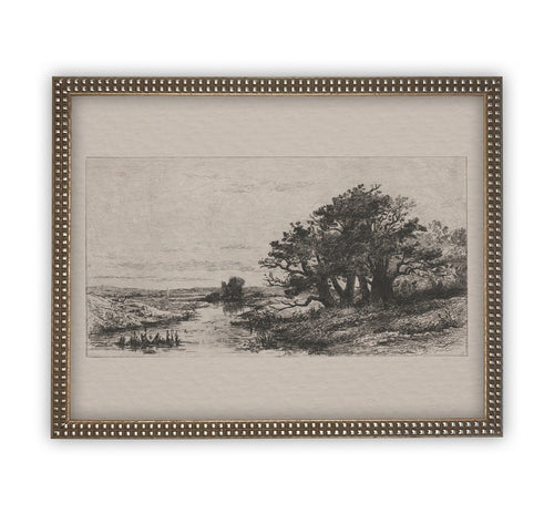 READY to SHIP 11x14 Vintage Framed Canvas Art // Framed Vintage Etching Print // Black White Oak Tree Sketch // Farmhouse print //#LAN-134
