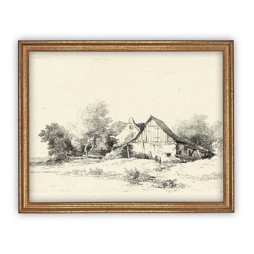 READY to SHIP 11X14 Vintage Framed Canvas Art // Framed Vintage Print // Vintage Barn Sketch// Vintage Barn Drawing //#ARC-106