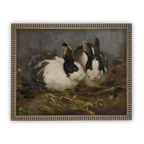 READY to SHIP 12x16 Vintage Framed Canvas Art // Vintage Bunny Rabbit Painting // Easter Oil Painting// Farmhouse print //#A-143