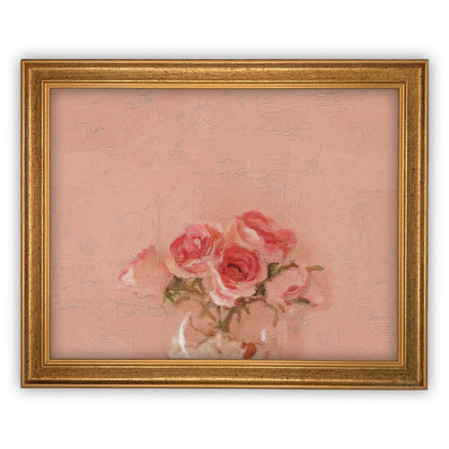 READY to SHIP 11X14 Vintage Framed Canvas Art // Framed Vintage Print // Vintage Painting // Pink Roses Art // Farmhouse print //#BOT-105