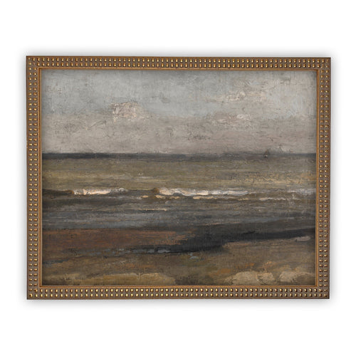 READY to SHIP 12x16 Vintage Framed Canvas Art // Coastal Beach Vintage Painting // Moody Farmhouse Print //#COAS-187