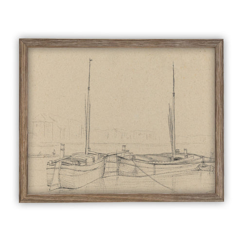 READY to SHIP Vintage Framed Canvas Art // Framed Vintage Print // Vintage Sailboat Sketch // Farmhouse print //#COAS-188