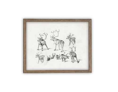 READY to SHIP 11x14 Vintage Framed Canvas Art // Framed Vintage Christmas Print // Christmas Reindeer Painting // Farmhouse print //#CH-321