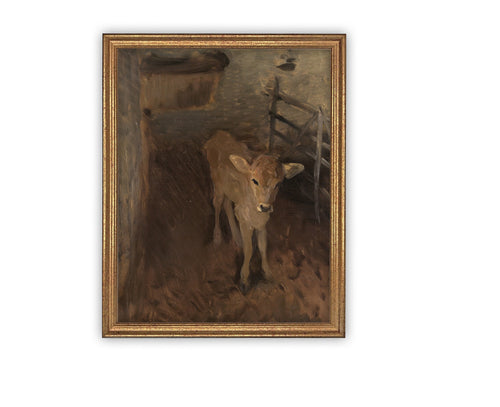 READY to SHIP 11X14 Vintage Framed Canvas Art // Framed Vintage Print // Vintage Painting // Cow Art// Farmhouse print //#A-163