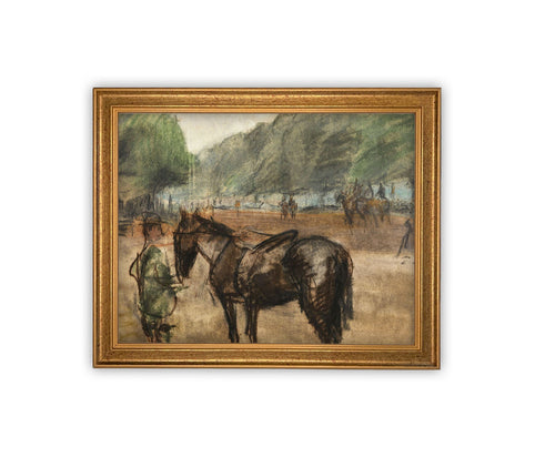 READY to SHIP 12x16 Vintage Framed Canvas Art // Framed Vintage Print // Horse and Rider Equestrian Art // Farmhouse print //#A-165