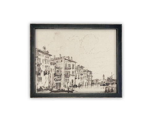 READY to SHIP 11X14 Vintage Framed Canvas Art // Framed Vintage Print // Vintage Architecture and Canal Sketch// Cityscape print //#ARC-119