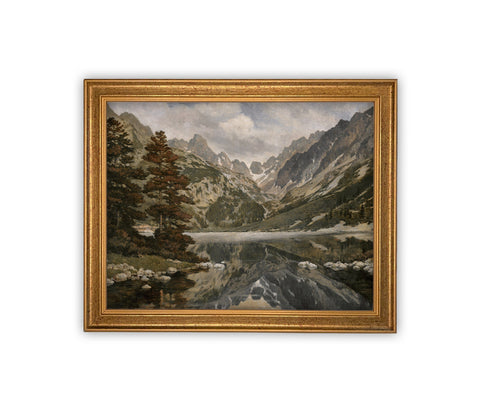 READY to SHIP 11X14 Vintage Framed Canvas Art // Vintage Painting // Vintage Landscape with Mountains // Farmhouse print //#LAN-215