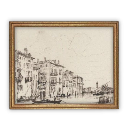 READY to SHIP 11X14 Vintage Framed Canvas Art // Framed Vintage Print // Vintage Architecture and Canal Sketch// Cityscape print //#ARC-119