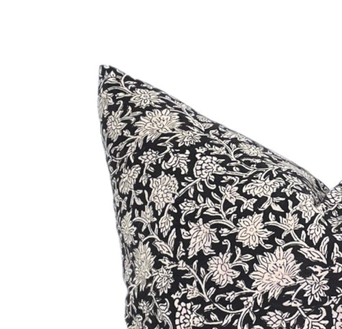 READY TO SHIP 20X20 Designer "Cotati" Raven Floral Pillow Cover // Black White Pillow Cover // Modern Farmhouse // Floral Block Pillows