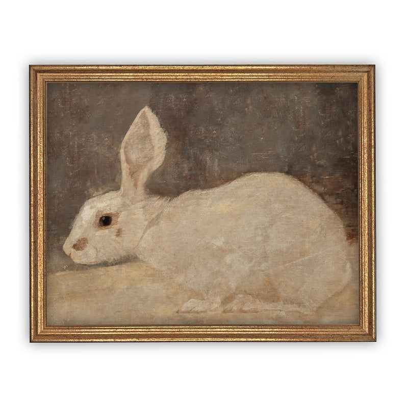 Vintage Framed Canvas Art  // Framed Vintage Print // Vintage Painting // Easter Bunny Rabbit Art // Farmhouse print //#A-144