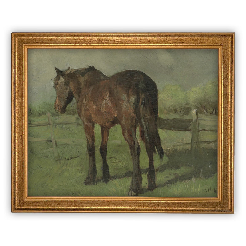 Vintage Framed Canvas Art  // Framed Vintage Print // Vintage Painting // Horse Art // Farmhouse print //#A-123