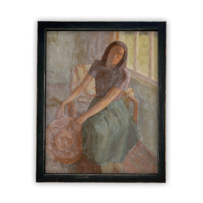Vintage Framed Canvas Art  // Framed Vintage Print // Vintage Painting // Portrait of a Young Woman // Antique Oil Painting Art //#P-524
