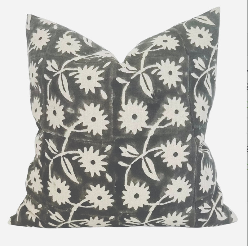 Designer "Blaine" Block Print Floral Pillow Cover