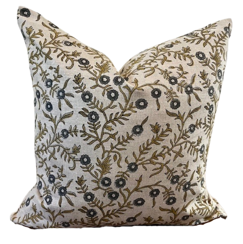 Designer "Derry" Blue Sehjan Linen Pillow Cover