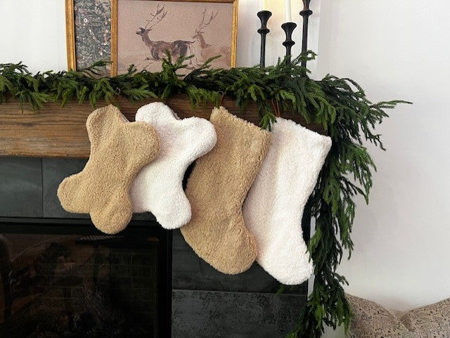 Christmas Stocking Sherpa Dog Bone Cream/Tan