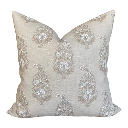 READY TO SHIP Double Sided Designer Katie Leede Mughal Gardens Pillow in Dove // Decorative Throw Pillows // Floral Neutral White Tan