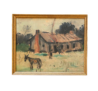 READY to SHIP 11x14 Framed Canvas Print: Barn with Donkey, Farmhouse Art