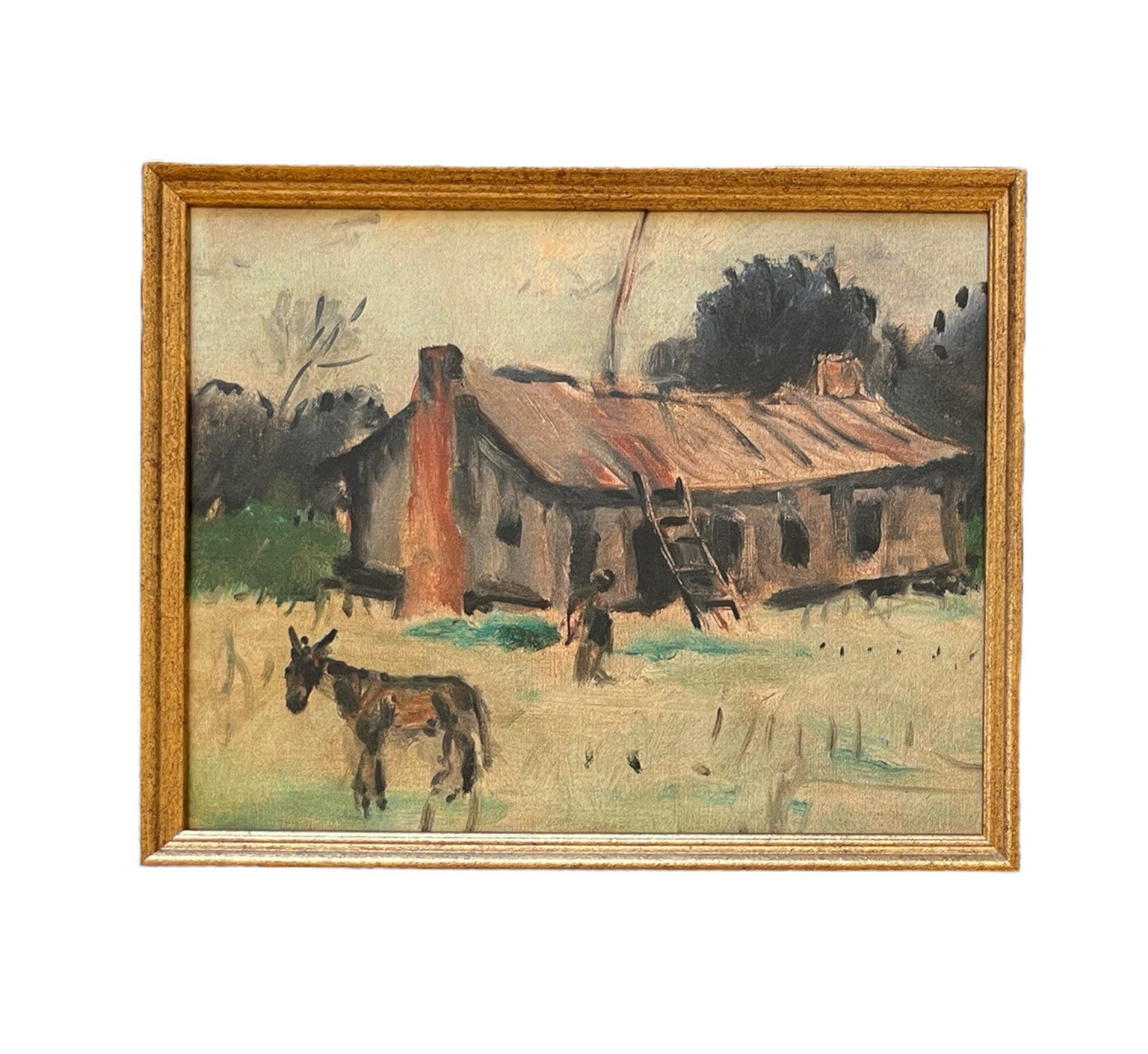 READY to SHIP 11x14 Framed Canvas Print: Barn with Donkey, Farmhouse Art