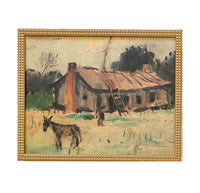 READY to SHIP 11x14 Framed Canvas Print: Barn with Donkey, Farmhouse Art
