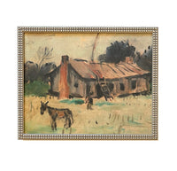 READY to SHIP 11x14 Framed Canvas Print: Barn with Donkey, Farmhouse Art