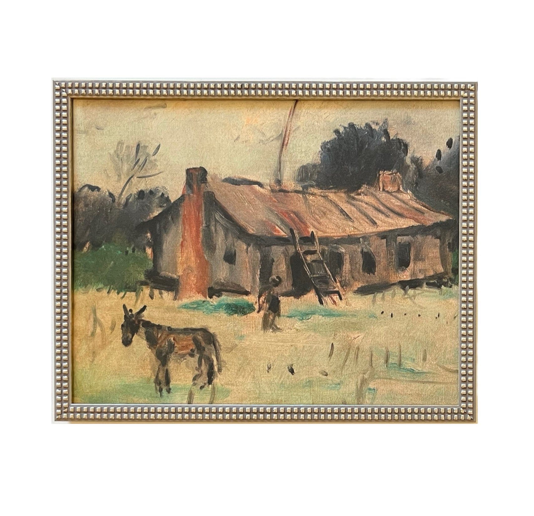 READY to SHIP 11x14 Framed Canvas Print: Barn with Donkey, Farmhouse Art