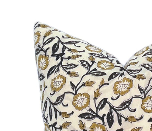 READY TO SHIP Hazel Mustard Floral Pillow // Gold Mustard Brown Pillow // Boutique Pillow Covers // Modern Farmhouse // Boho Pillows