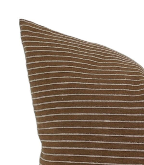 Designer "Whittier" Chiangmai Woven Brown Stripe Pillow Cover // Designer Pillows // Boutique Pillow Covers // Modern Farmhouse // Fall