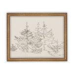 READY to SHIP 8x10 Vintage Framed Canvas Art // Framed Vintage Christmas Print // Christmas Trees Sketch // Farmhouse print //#CH-309