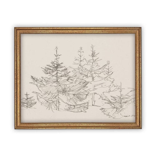 READY to SHIP 8x10 Vintage Framed Canvas Art // Framed Vintage Christmas Print // Christmas Trees Sketch // Farmhouse print //#CH-309