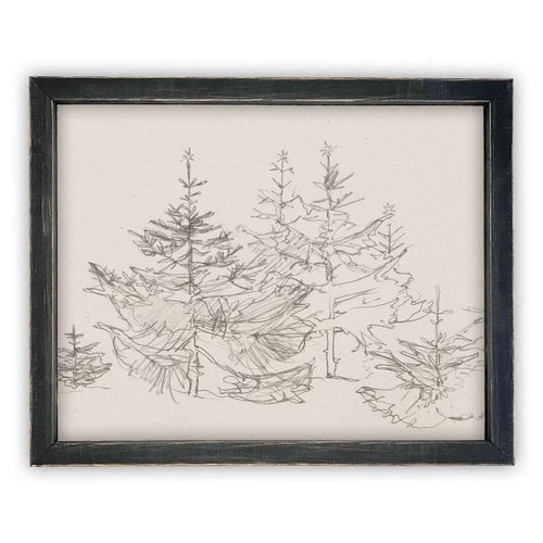 READY to SHIP 8x10 Vintage Framed Canvas Art // Framed Vintage Christmas Print // Christmas Trees Sketch // Farmhouse print //#CH-309