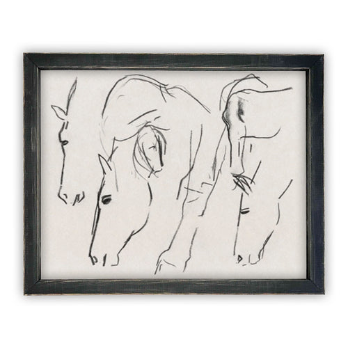 READY to SHIP 11x14 Vintage Framed Canvas Art // Framed Vintage Print // Vintage Horse Sketch Art// Farmhouse print //#A-133