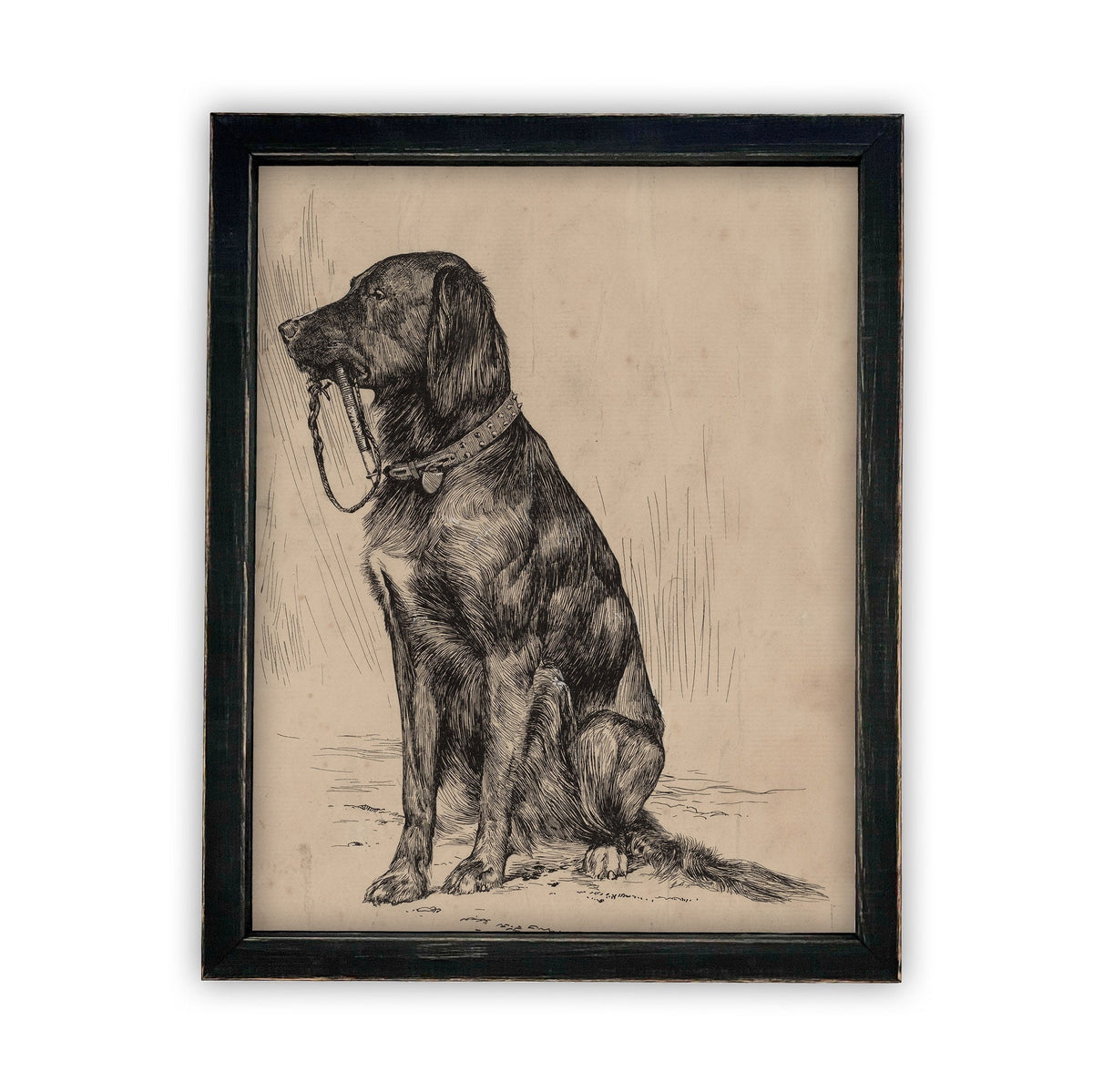 READY TO SHIP 11X14 Vintage Framed Canvas Art // Framed Vintage Print // Black Labrador Painting // Vintage Dog Art// Boys Room //#A-116