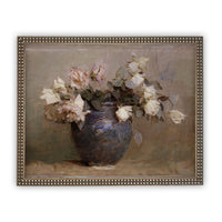 READY TO SHIP 16X20 Framed Vintage Floral Canvas Print: Farmhouse Still Life Art