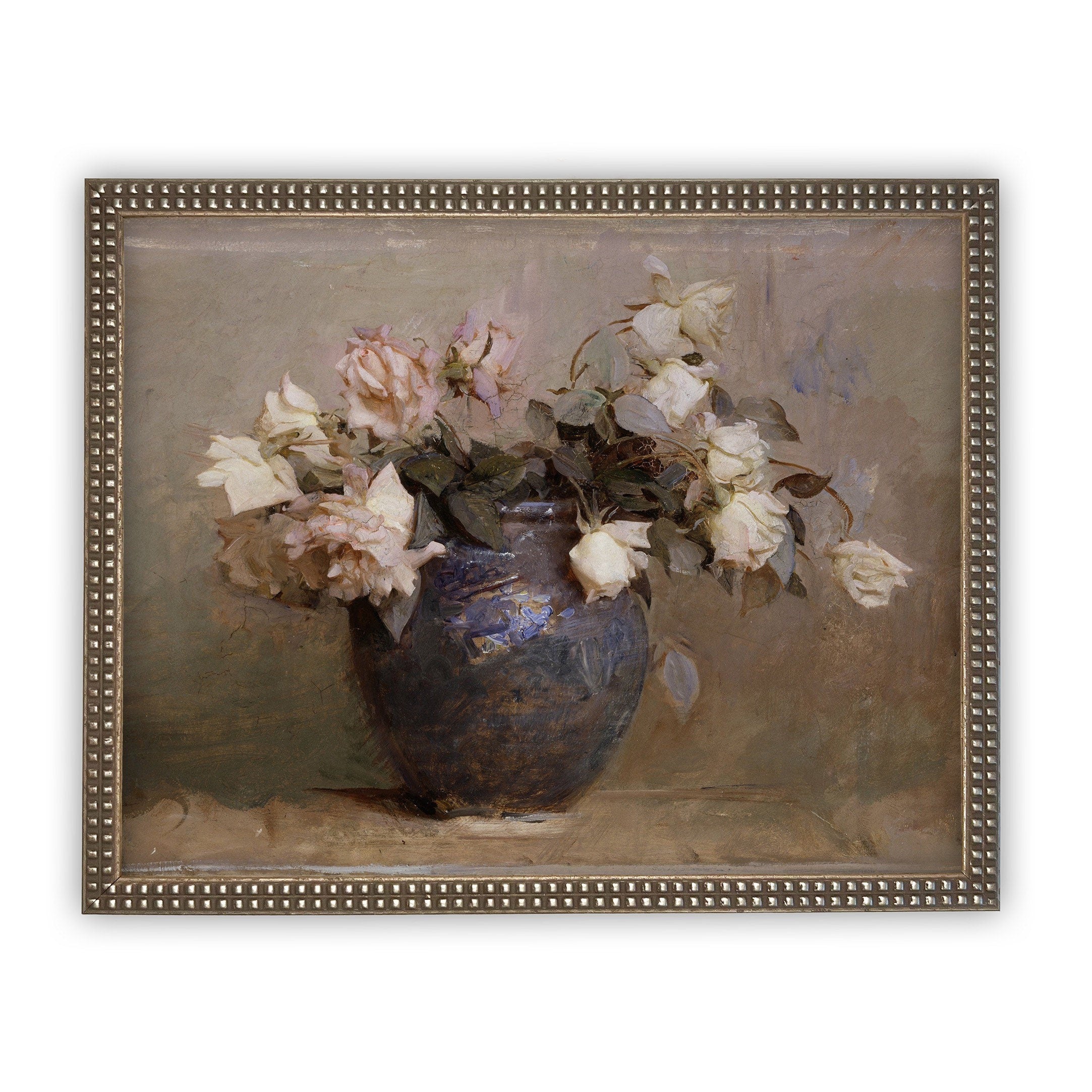 READY TO SHIP 16X20 Framed Vintage Floral Canvas Print: Farmhouse Still Life Art