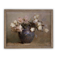 READY TO SHIP 16X20 Framed Vintage Floral Canvas Print: Farmhouse Still Life Art
