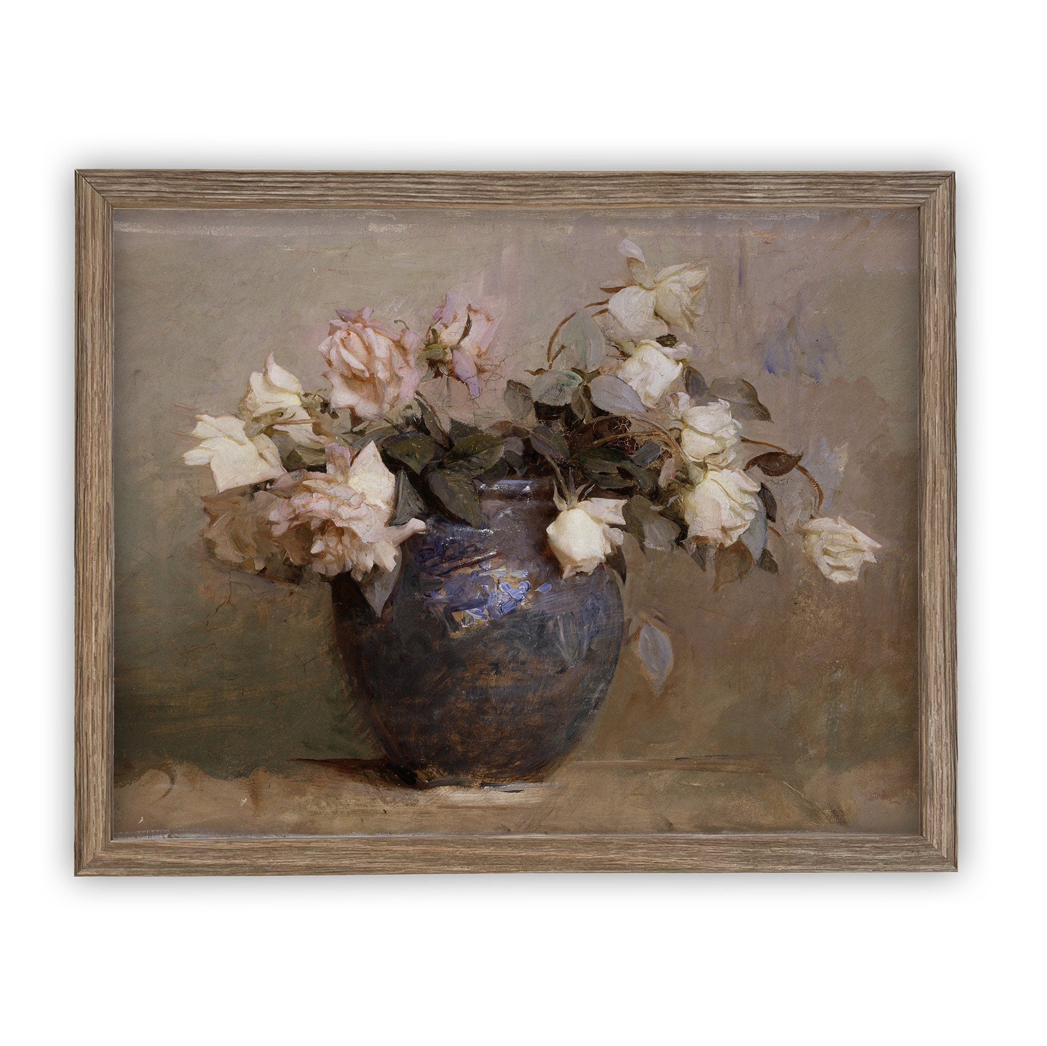 READY TO SHIP 16X20 Framed Vintage Floral Canvas Print: Farmhouse Still Life Art