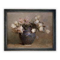 READY TO SHIP 16X20 Framed Vintage Floral Canvas Print: Farmhouse Still Life Art