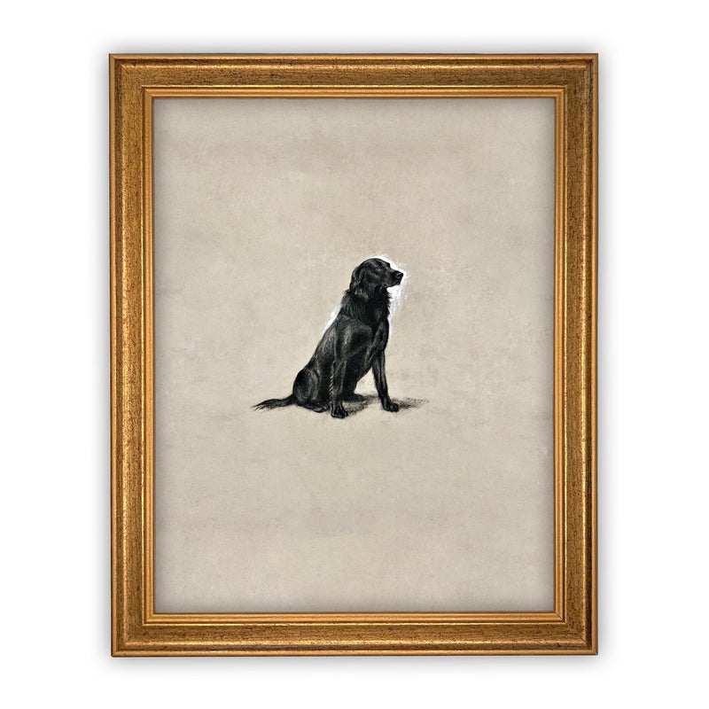 Ready To Ship 11X14 Vintage Framed Canvas Art // Black Labrador Painting // Vintage Dog Art// Boys Room or Nursery print //#A-118
