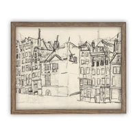 READY to SHIP 24x36 Vintage Cityscape Sketch Print on Canvas