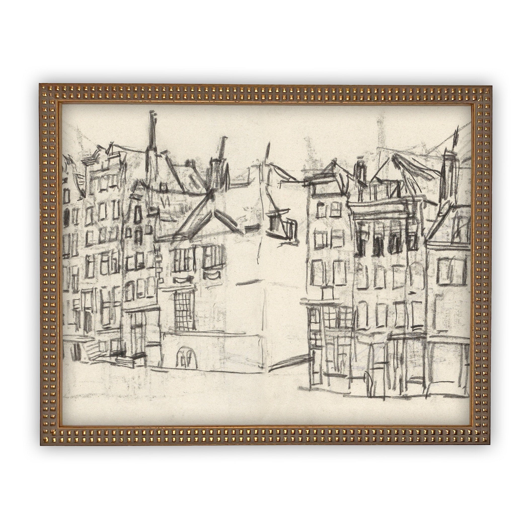 READY to SHIP 24x36 Vintage Cityscape Sketch Print on Canvas