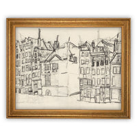 READY to SHIP 24x36 Vintage Cityscape Sketch Print on Canvas
