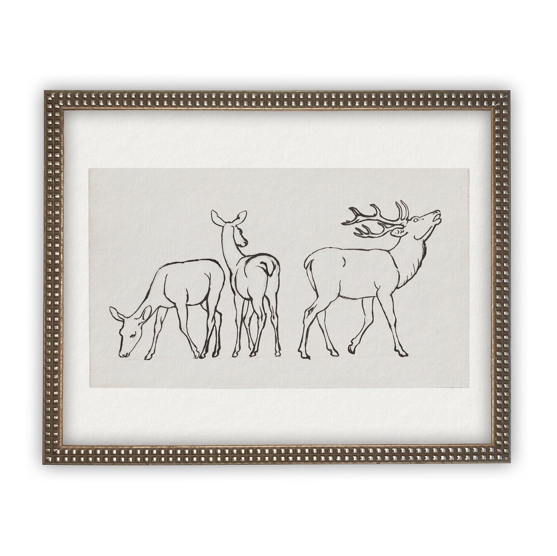 READY to SHIP 11x14 Vintage Framed Canvas Art // Framed Vintage Christmas Print // Reindeer Holiday Painting // Farmhouse print //#CH-310