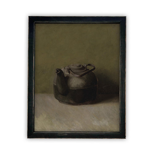 READY to SHIP 24x36 Vintage Framed Canvas Art // Framed Vintage Print // Black Teapot Still Life Print // Farmhouse Kitchen Print //#ST-609