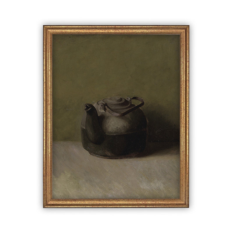 READY to SHIP 8x10 Vintage Framed Canvas Art // Framed Vintage Print // Black Teapot Still Life Print // Farmhouse Kitchen Print //#ST-609