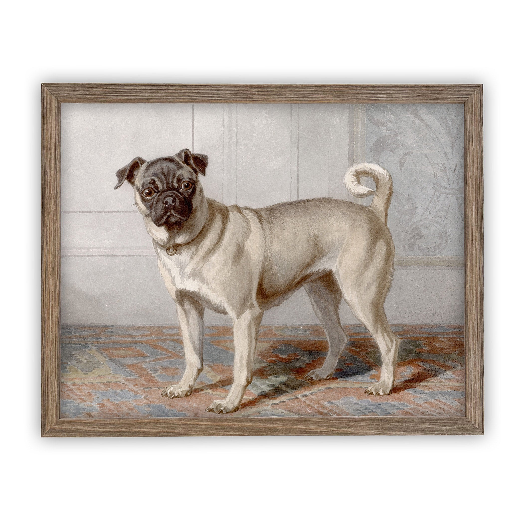 Ready to Ship 11x14 Vintage Framed Canvas Art // Framed Vintage Print // Pug Dog Painting // Vintage Dog Art //#A-114
