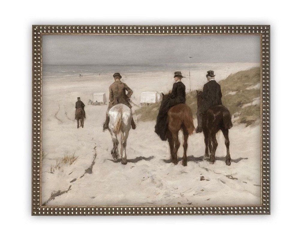 READY TO SHIP 11X14 Vintage Framed Canvas Art // Framed Vintage Print // Vintage Horse Painting // Horse on Beach Art //#A-137