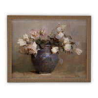 READY TO SHIP 16X20 Framed Vintage Floral Canvas Print: Farmhouse Still Life Art