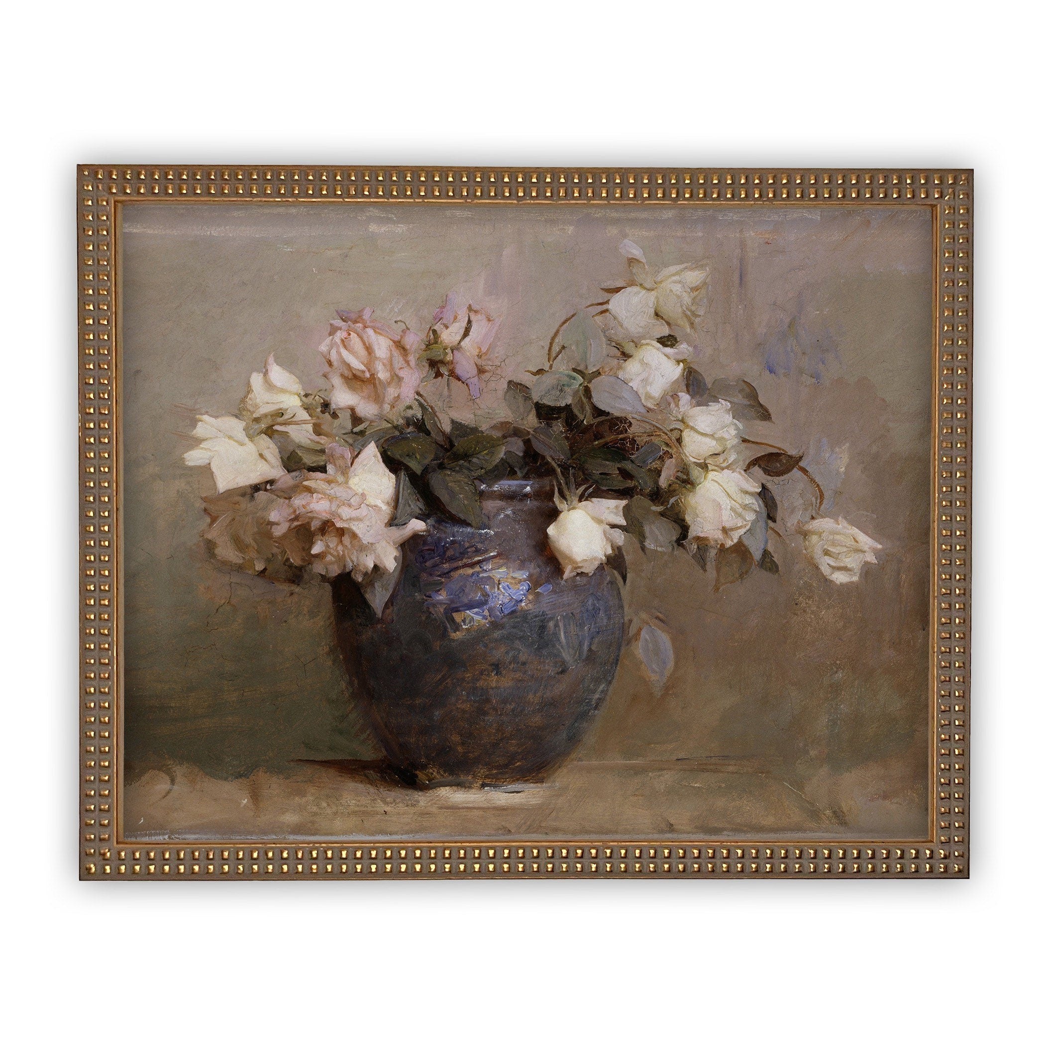READY TO SHIP 16X20 Framed Vintage Floral Canvas Print: Farmhouse Still Life Art