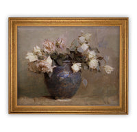 READY TO SHIP 16X20 Framed Vintage Floral Canvas Print: Farmhouse Still Life Art